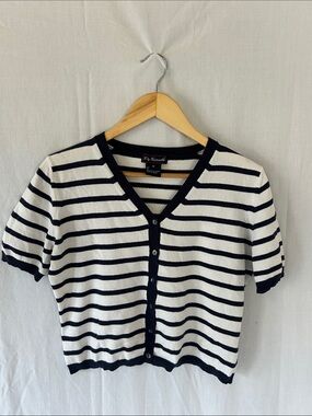 Faconnable Navy and White Striped Cotton Sweater